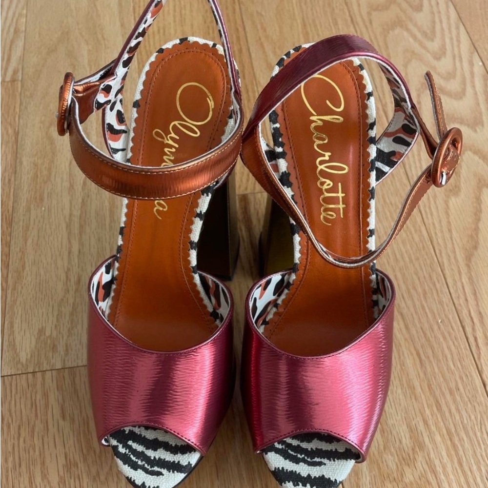 Charlotte Olympia Pink and Olive Platform Sandals - Picture 3 of 6